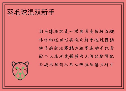 羽毛球混双新手