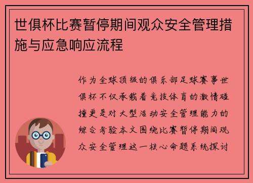 世俱杯比赛暂停期间观众安全管理措施与应急响应流程